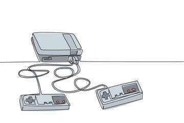 Fototapete - One continuous line drawing of retro old classic console video game player. Vintage arcade game item concept single line draw design vector illustration
