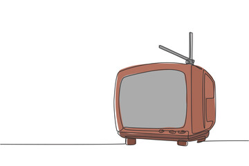 Fototapete - Single continuous line drawing of retro old fashioned tv with internal antenna. Classic vintage analog television concept one line graphic draw design vector illustration