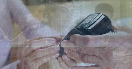 Poster - Animation of financial data processing over people using smartphone and payment terminal