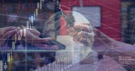 Poster - Animation of financial data processing over people using smartphone and payment terminal