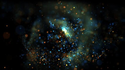 Wall Mural - Blue Yellow Glittering Particles Loop Background