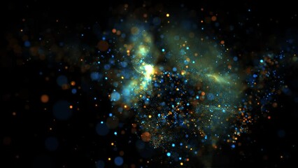 Wall Mural - Blue Yellow Glittering Particles Loop Background