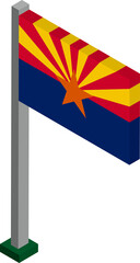 Sticker - Arizona US state flag on flagpole in isometric dimension.