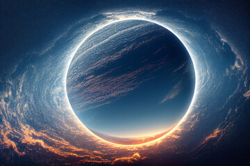 3d rendering of an earth like planet with moon in space. sci- fi, futuristic, technology, astronomy,