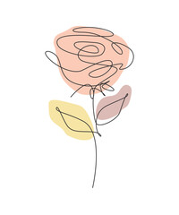Wall Mural - One single line drawing beauty fresh rose flower vector illustration. Minimal tropical floral style, love romantic concept for poster, wall decor print. Modern continuous line graphic draw design
