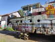 Abandoned ship in graffiti