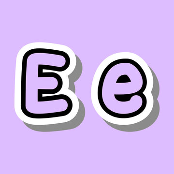 Capital and small letter Ee. Cute letter E for kids learning English. English alphabet. Icons. Vector illustration isolated on purple background