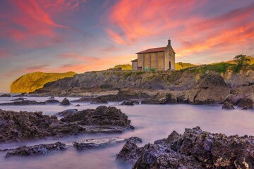 Hermitage of Saint Catherine, Mundaka - Biscay, Spain. Church by the sea on the basque village of Mundaka, place of one stage of the world surf tour championships