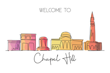 Poster - single continuous line drawing of chapel hill city skyline, north carolina. famous city for wall dec