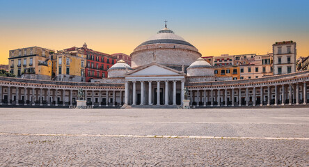 Wall Mural - Piazza del Plebiscito, public square with church, Naples, Italy.