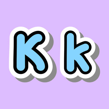 Capital and small letter Kk. Cute letter K for kids learning English. English alphabet. Icons. Vector illustration isolated on purple background