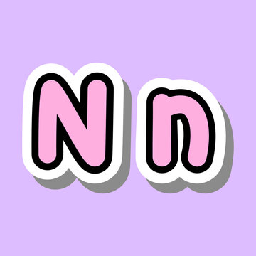 Capital and small letter Nn. Cute letter N for kids learning English. English alphabet. Icons. Vector illustration isolated on purple background