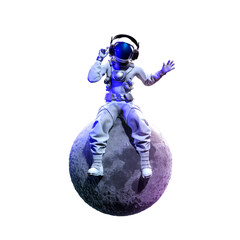 Wall Mural - astronaut sitting on the moon listening to music from headphones, 3d illustration