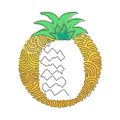 Wall Mural - Continuous one line drawing whole healthy pineapple organic for orchard logo. Fresh summer fruitage concept for fruit garden icon. Swirl curl circle background style. Single line draw design vector