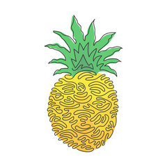 Wall Mural - Single one line drawing pineapple fruit. Summer fruits for healthy lifestyle. Exotic and delicious tropical fruit. Swirl curl style. Modern continuous line draw design graphic vector illustration