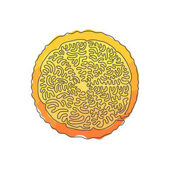 Poster - Continuous one line drawing sliced healthy organic orange for orchard logo identity. Fresh delicious tropical fruitage concept. Swirl curl style. Single line draw design vector graphic illustration