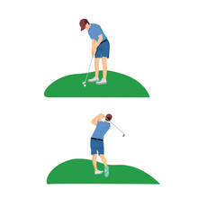 Set Of Flat Golf Player Design. Professional Golfer Vector Illustration.