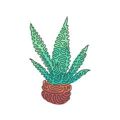 Poster - Single continuous line drawing potted snake plant for home decor logo identity. Fresh evergreen perennial plant concept for plant icon. Swirl curl style. One line draw design vector illustration