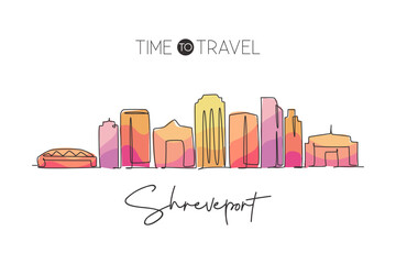 Poster - single continuous line drawing of shreveport skyline, louisiana. famous city scraper landscape. worl