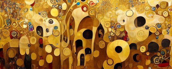 High resolution panorama background in the style of Gustav Klimt. Perfect as a background or for use in an art projects.