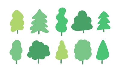 Set of cute tree for nature design element. Collection of simple cartoon hand drawn illustration.