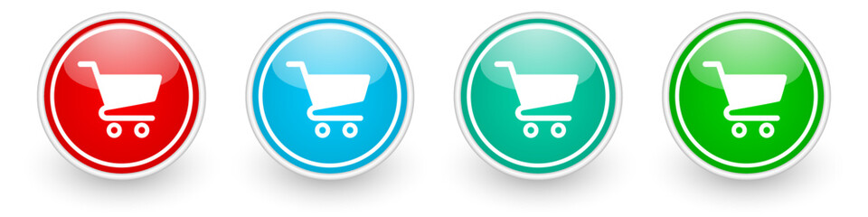 Leinwandbilder - Shopping cart, shop, sale vector icons, colorful glossy buttons on white