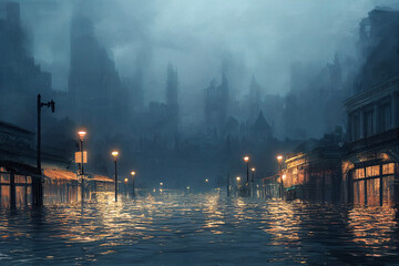 Wall Mural - Illustration of a flooded city