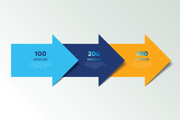 Fototapete - Three step arrow template for presentation. 3 steps options, elements, infographic.