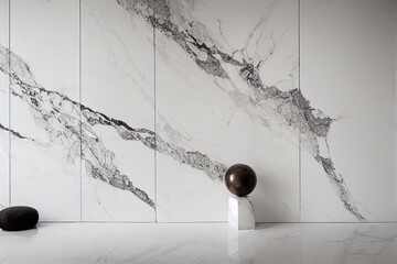 Sticker - White marble wall, marble slabs