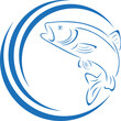 Forelle, Fisch und Wellen, Angeln und Fische Logo