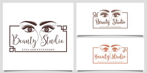 Wall Mural - Set of eyelashes extension logo design bundle for beauty salon with creative modern concept