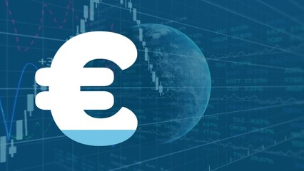 Poster - Animation of euro sign with trading board and graphs over globe