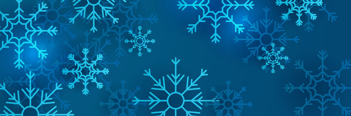 Christmas blue background with snow and snowflake