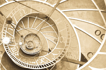 Leinwandbilder - Droste effect background based on Prague astronomical clock. Abstract design for concepts related to astrology and fantasy.