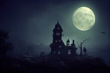 This Is A 3D Illustration Of A Haunted Abandoned House, Based Around Halloween.