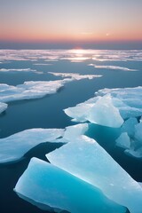 A massive iceberg and ice floes in the North Sea. 