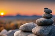 Ai generated artwork of a balanced stone tower during sunset