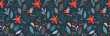 Winter Seamless Long Pattern With Plants