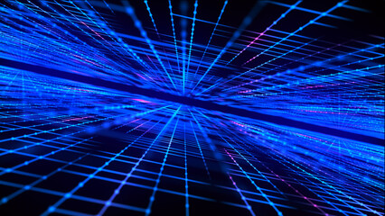 Poster - Digital technology background. Big Data visualization. Dynamic field of glowing particles. Abstract background. 3d rendering.