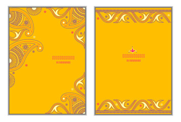 Wall Mural - Set of paisley design greeting cards in amber color
