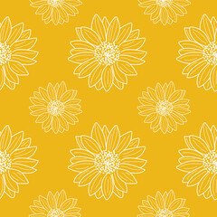 Wall Mural - Seamless pattern Sunflower in linear style. Hand drawn Sunflower seamless pattern. Vector illustration