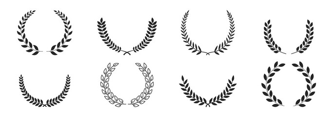 Laurel wreath icon set of black silhouette, isolated on white background, vector illustration.