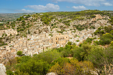 aerial landscape of Scicli with beautiful historic buildings in the Baroque style