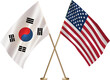 South Korea,US flag together.American,South Korean waving flag together