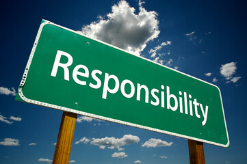 Responsibility Green Road Sign On Cloudy Blue Sky Background