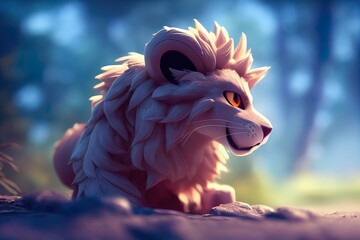 Tiny cute adorable wild lion, intricate details. Cartoon big eyed close up portrait. Soft cinematic lighting, animation style character, anime style, 3d illustration.