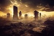 A post-apocalyptic ruined city. Destroyed buildings, destroyed roads, blown up skyscrapers. The concept of the apocalypse. 3d rendering