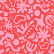 © Oti - Organic and abstract seamless surface pattern design in pink and red. Contemporary print. Fashion design template.