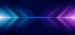 Abstract blue and purple arrow glowing with lighting and line grid on blue background
