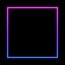 The Neon Square Frames Design Concept. Abstract Neon Light Creative Border. A Modern Purple Frame On Black Background. Vector